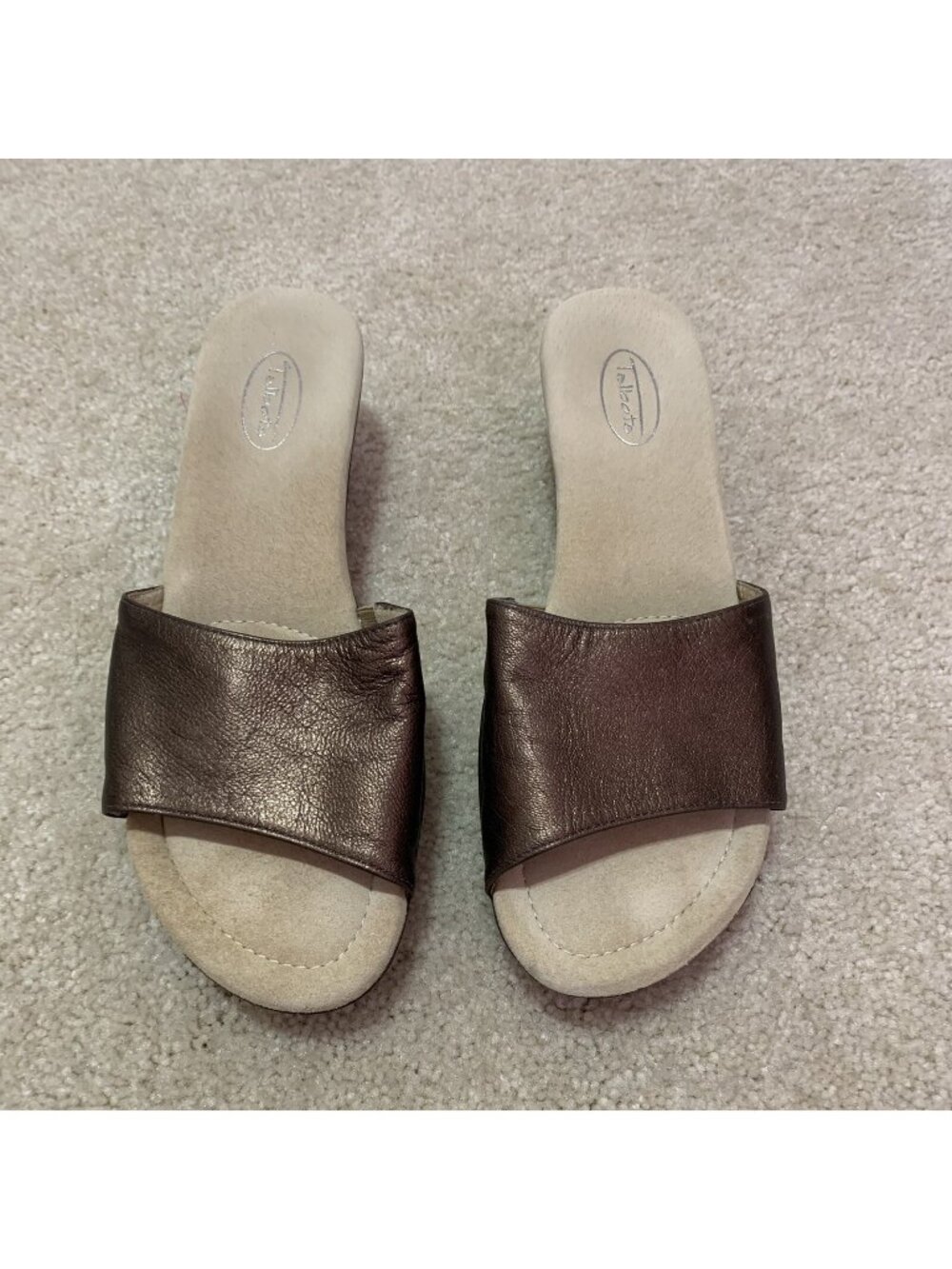 Talbots Bronze Leather Uppers Slip On Open Toe Wedge Sandals
